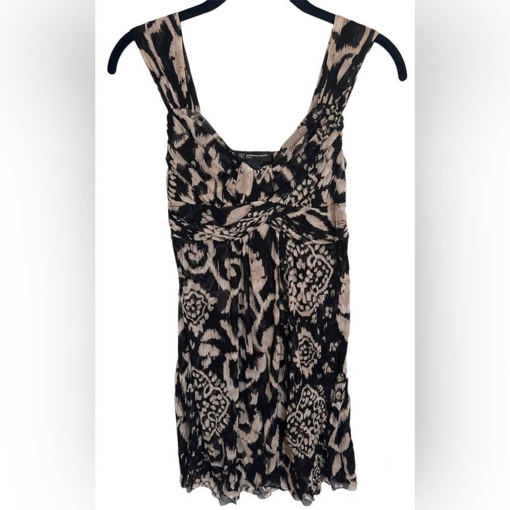 INC International Concepts Tan and Black Print Flowy Dress Petite XS
